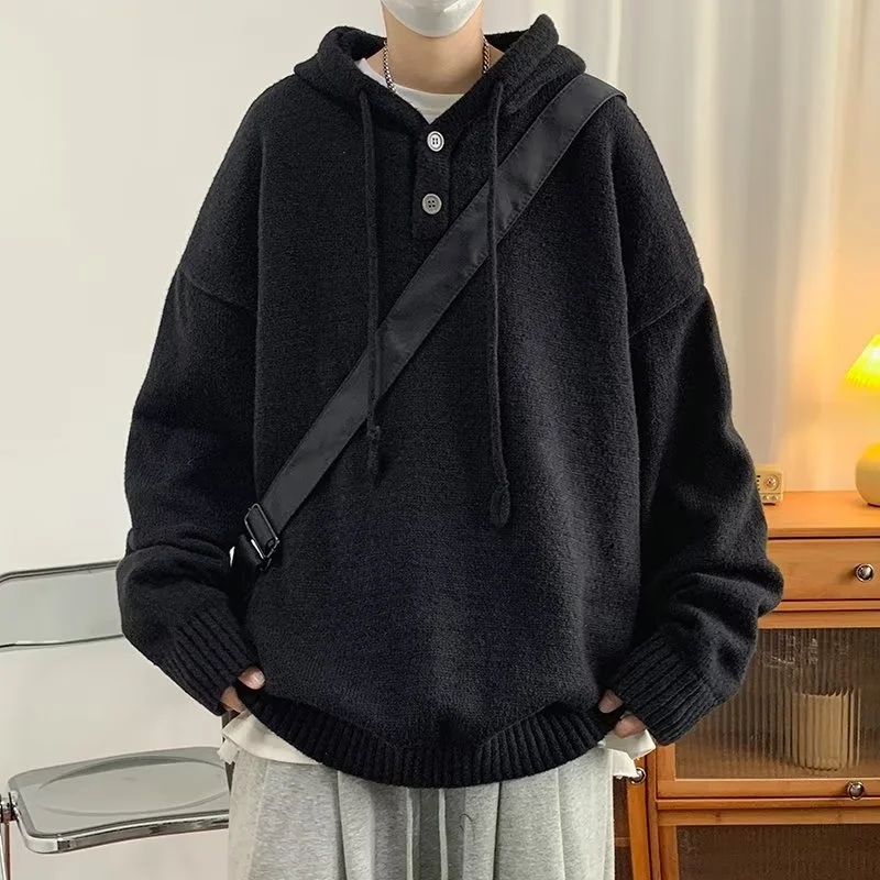 

Autumn Winter Men's Hooded Knitwear Casual Loose Fit Comfortable Vintage Sle Long Sve round Ne Warm Outerwear Jaet