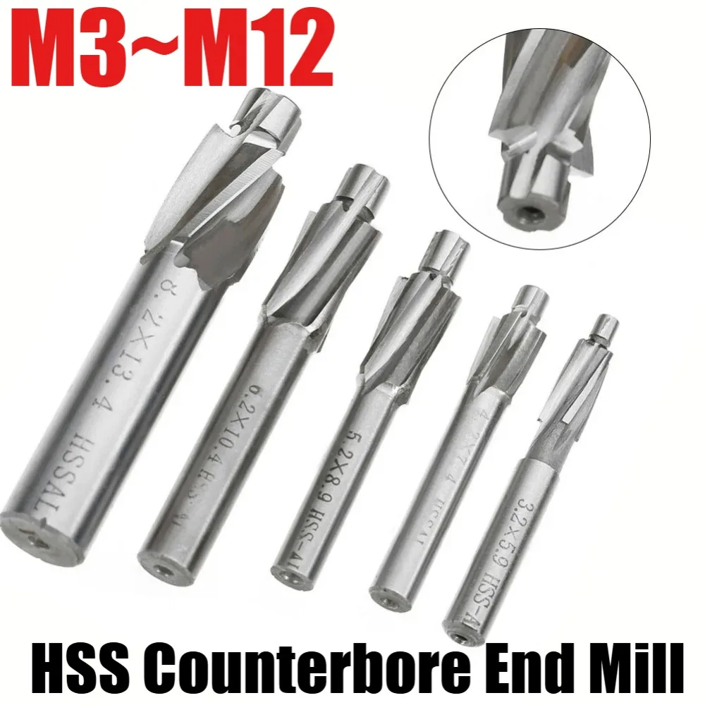 HSS Countersink Mill Cutter Drill Bit M3-M8-M12 Spot Router Slot Drill High Speed Steel Flat Bolt Hole Cap Screw Milling Tool
