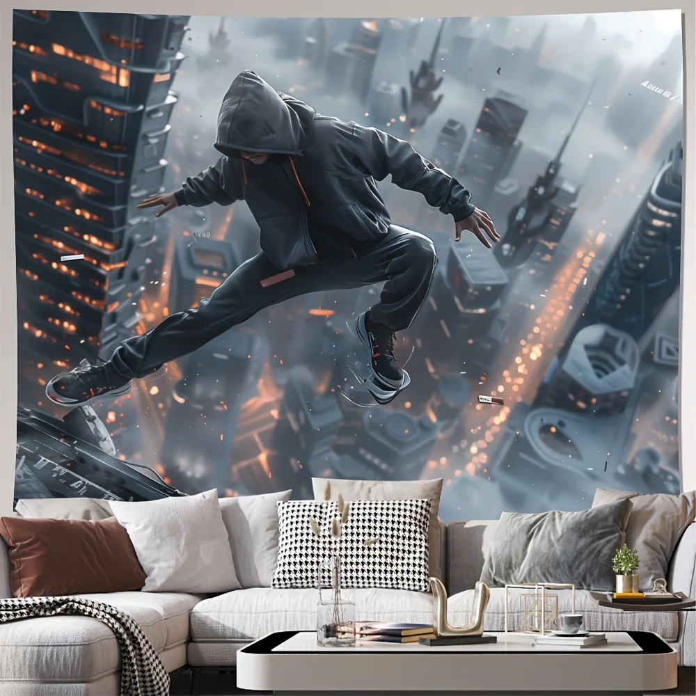 Parkour Action Tapestry 2D Digital Print Polyester Wall Hanging Living Room Bedroom Office Decor with Hooks
