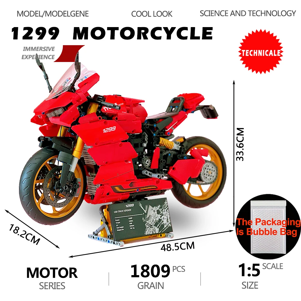 1:5 dimensioni 1299 blocchi di costruzione di motociclette modello di città mattoni tecnici moto High-tech locomotiva assemblaggio giocattoli per regali per bambini