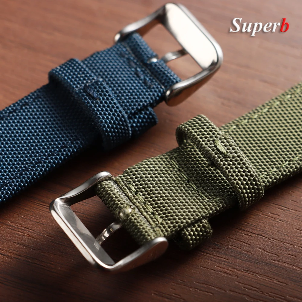 20 مللي متر 22 مللي متر مقاوم للماء Sailcloth حزام ساعة اليد قسط الوجهين النايلون حزام الساعات الإفراج السريع الفرقة الرياضة حزام للرجال