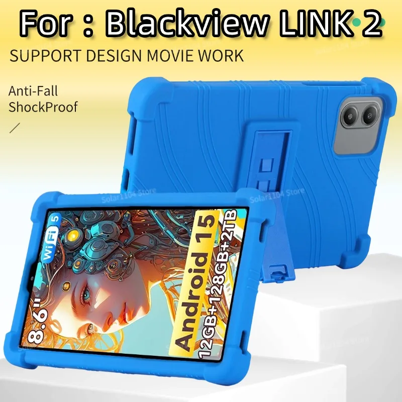 

Stand Protective Case for Blackview Link 2 8.68-inch Tablet, featuring 4 shock-absorbing air cushions and child-safe design.