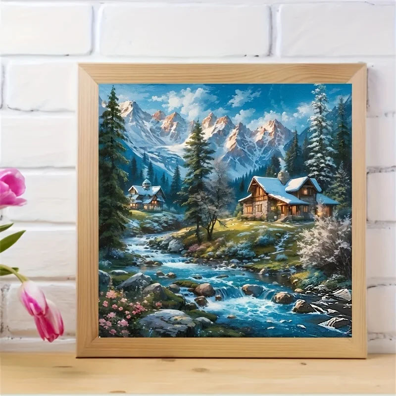 

Snowy Mountain Wooden House Scenery Jigsaw Puzzle 500/1024 PCS Holiday Stress Relieving Fun Games Home Decor Holiday Gifts