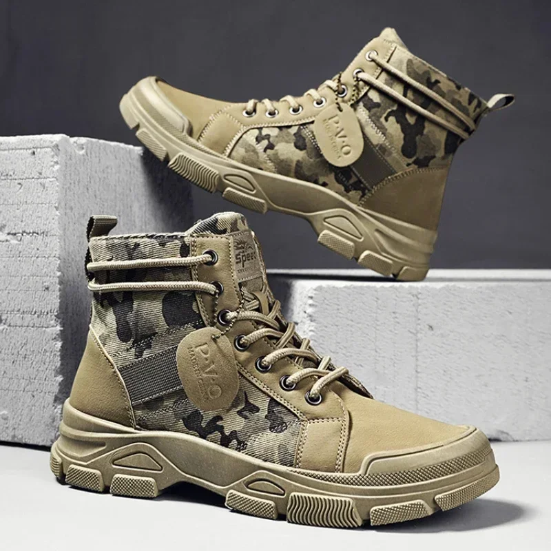 New Camouflage Youth Trendy Cotton Shoes for Men,High Top Canvas Men's Shoes,soft Sole Desert Boots,short Boots Sapato Masculino