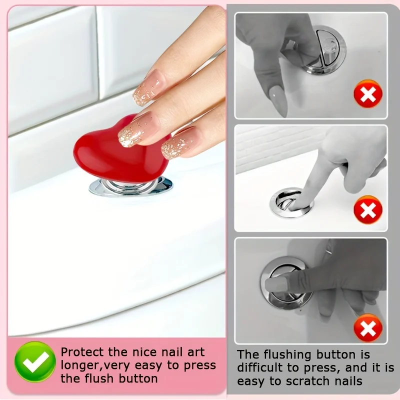 مجموعة مكونة من 4 قطع من أزرار تدفق المرحاض على شكل قلب، لمسة نهائية مطلية بالبلاستيك، معدن سبائك الزنك، رافعة خزان سهلة الضغط