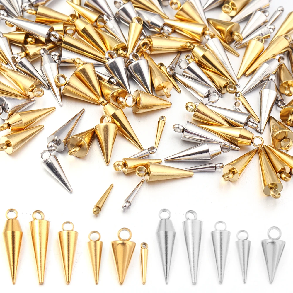 10PCS Stainless Steel Cone Charms Pendants Retro Spike Beads Charms Pendants for Women Man Hoop Earring Jewelry Making Supplies view 6