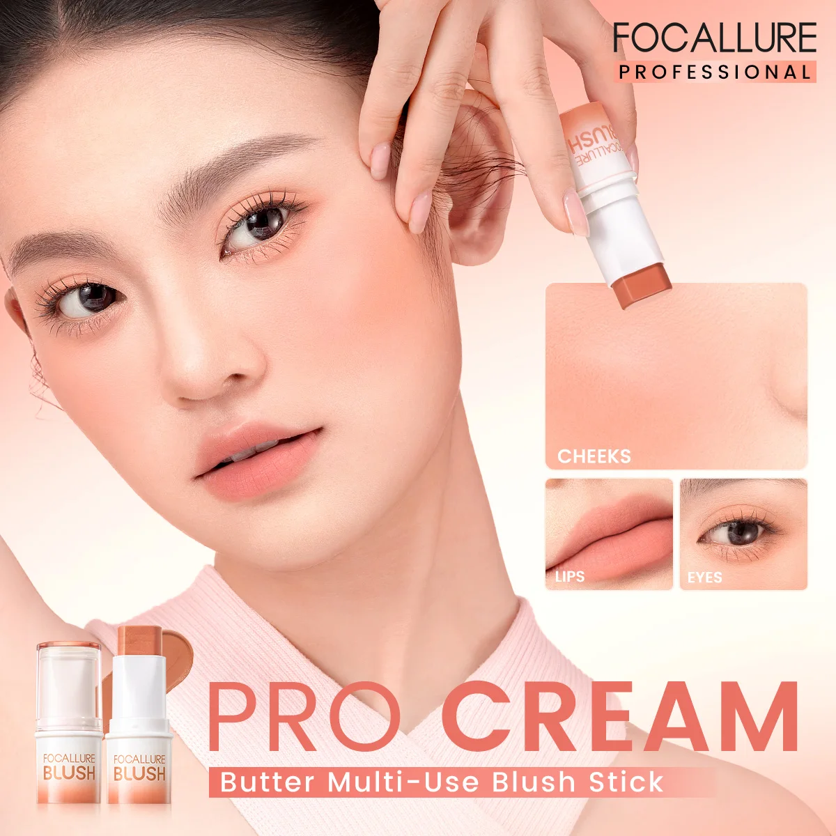 FOCALLURE Multi-use 3 In 1 Blush Stick High Pigmented Soft Matte Face Blusher Pen Highlighter Pro Cream Butter Makeup Cosmetics