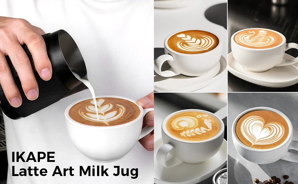 IKAPE Espresso Milk Pitcher V3, 500ml Milk Frothing Jug Without Handle, Espresso Steaming Pitcher with Sharp Spout for Espresso