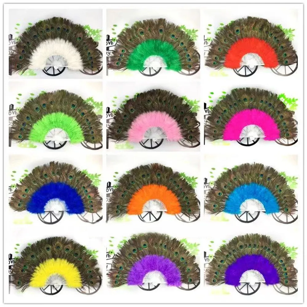 Feather Peacock Fan Wedding Showgirl Dance Performance Props Large Peacocks Feathers Folding Hand Held Fan Wall Decorative Fans