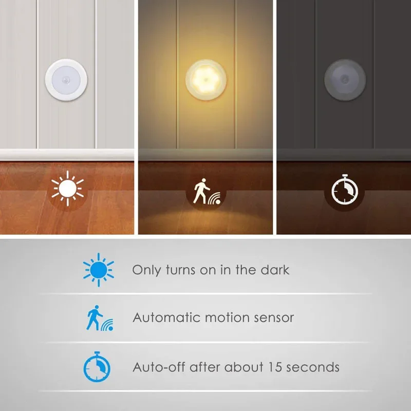 Luz de armario con Sensor inteligente, luz nocturna de noche para el hogar alimentada por batería, lámpara magnética inalámbrica para escaleras, armarios de cocina