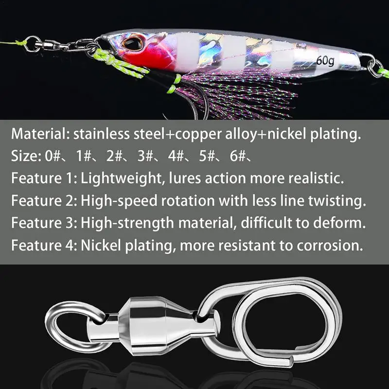 Ball Bearing Swivel Solid Rings Stainless Steel Fishing Connector Freshwater Saltwater Fishing for Trolling Bait Lure