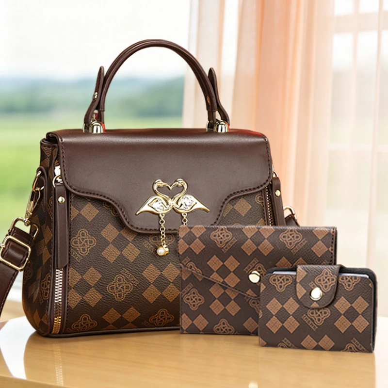 3-piece women's bag set, light luxury printed women's crossbody bag, wearable in multiple ways including single shoulder view 6