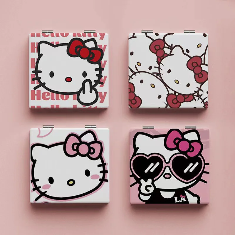 

Двустороннее складное зеркало для макияжа в стиле Hello Kitty, портативное карманное компактное зеркало, коллекция с мультяшным декором, милый подарок для фанатов