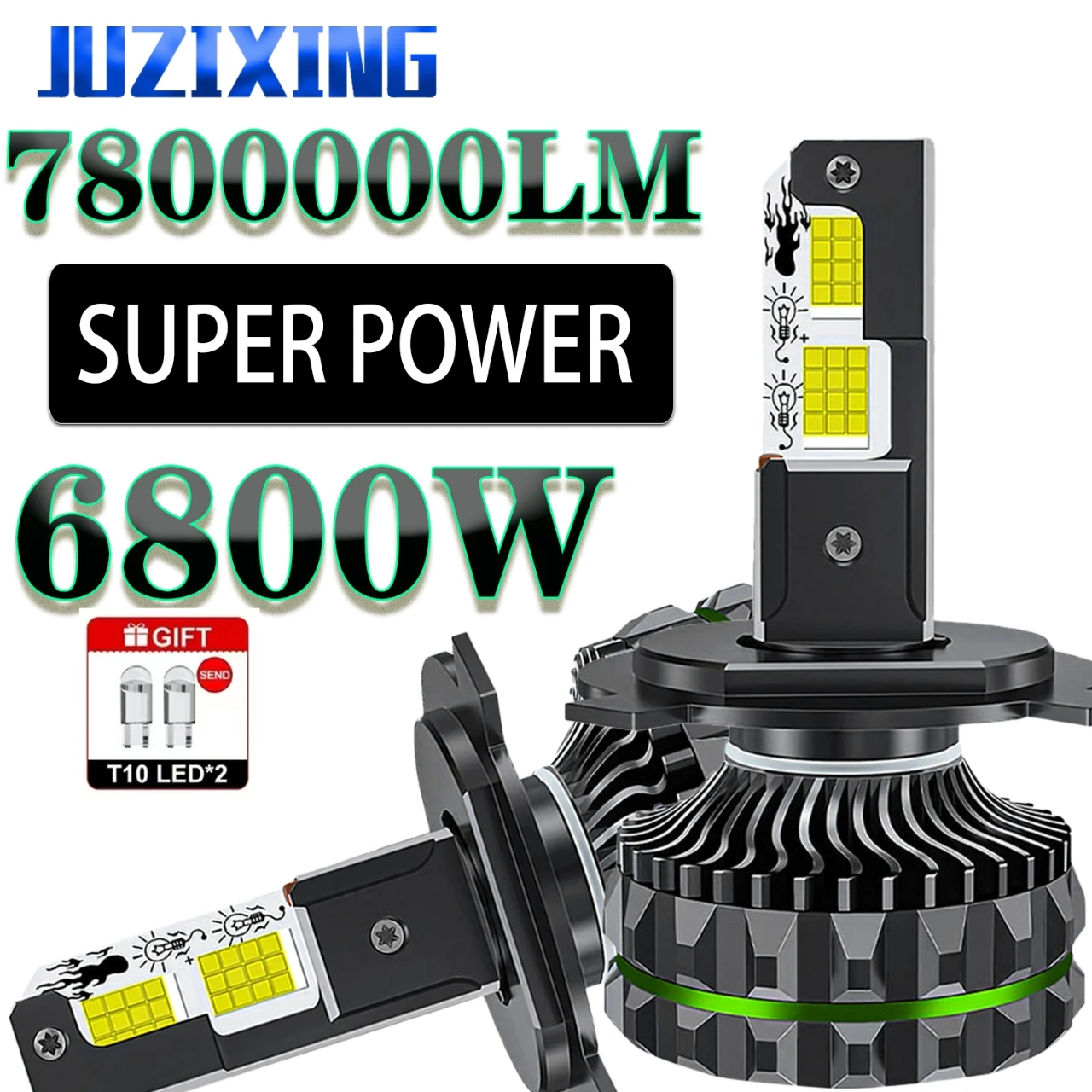

JUZIXING Светодиодная лампа для фар для автомобилей 6800 Вт Мощная лампа 6000K Canbus без ошибок Автомобильный свет Super H1 H9 9005 HB3 9006 HB4
