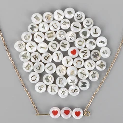 8mm Natural 26 Letter Printed Shell Beads Various Patterns Alphabet Round Pearl shell Bead for Jewelry Making DIY Necklace