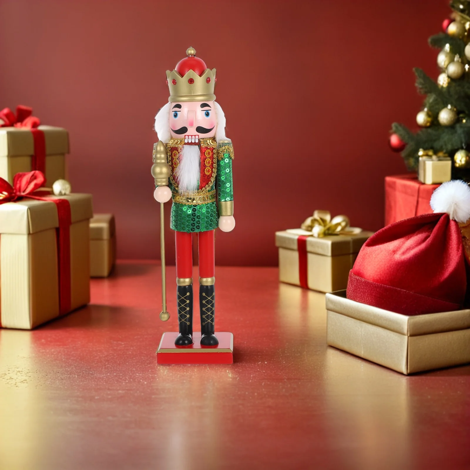 

Wooden Nutcracker 38cm Christmas Decor Xmas Table Decoration Vibrant Colors Design Ideal for Home Office Festive Season