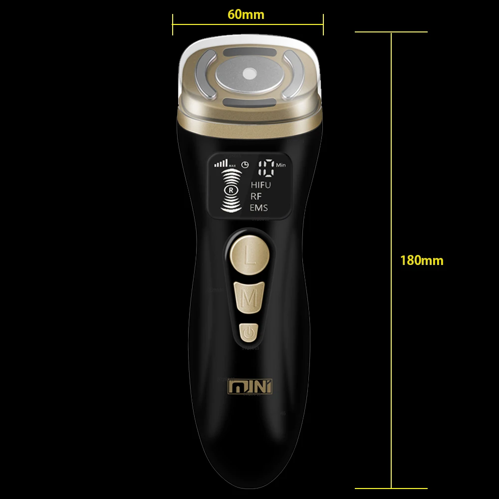 HIFU2.0 Black Mini HIFU Machine Ultrasound RF EMS Microcurrent Sagging Lifting Firming Tightening Skin Care