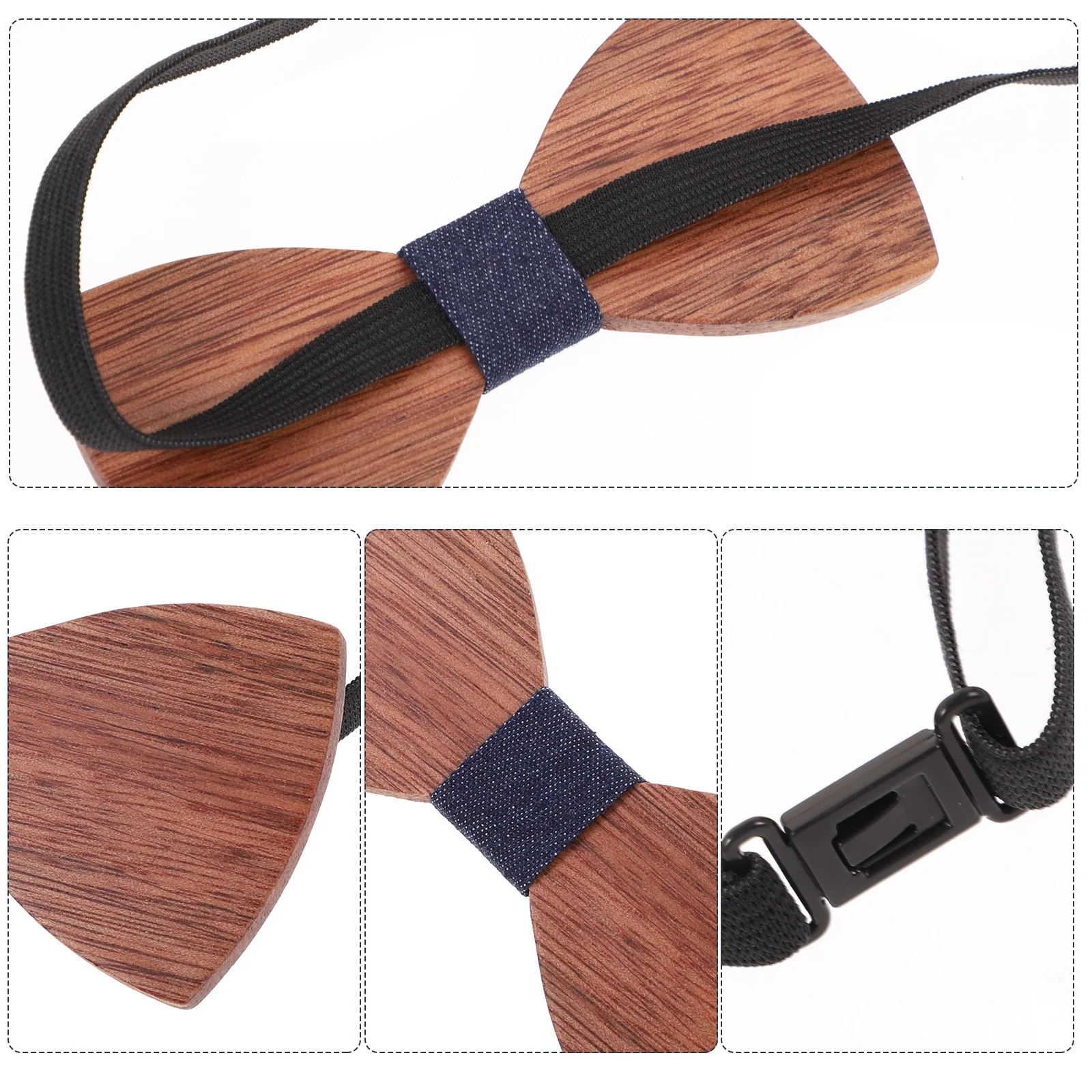 

1Pcs Wooden Bowtie Men Adjustable Elastic Strap Handmade Wood Material Comfortable Wedding Party Festival Bow Tie