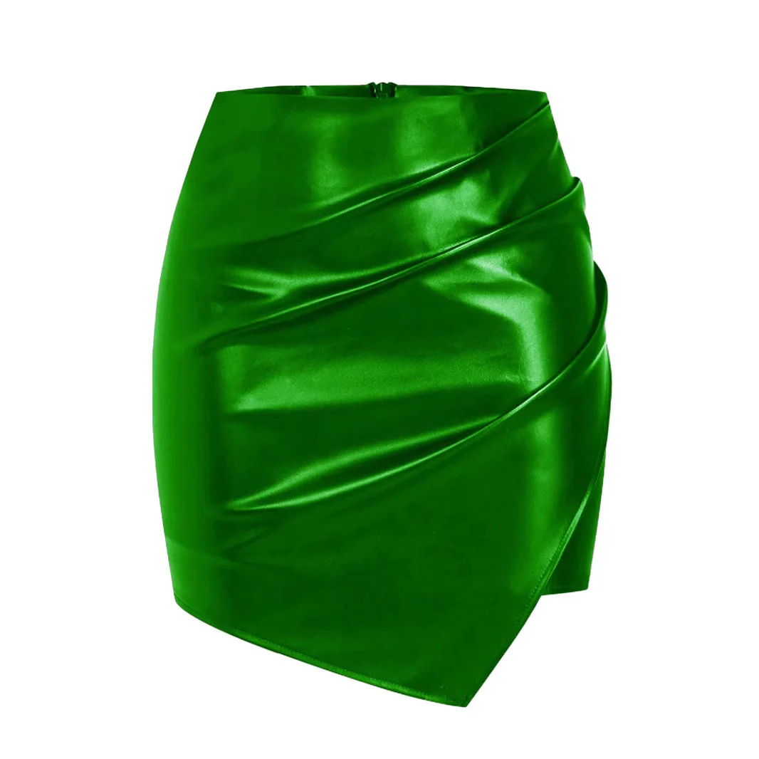 

2025 Autumn New High-waisted Sexy Hip Skirt Irregular Pleated Pu Leather Skirt Women