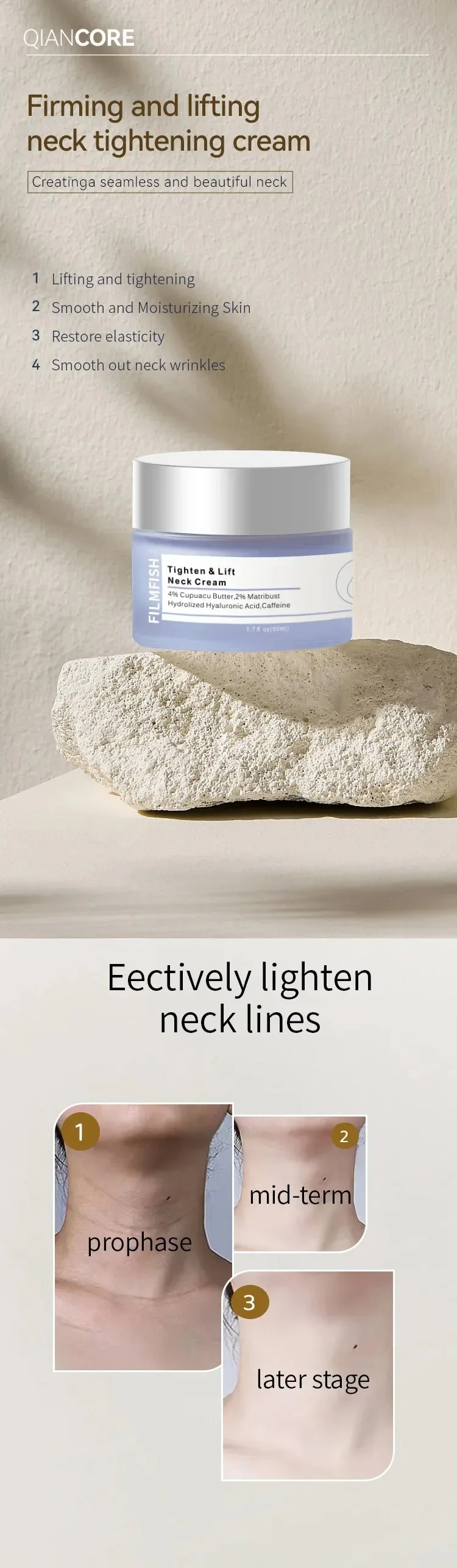 Krem do podnoszenia skóry szyi Premium 50 ml - Tratwa przeciwstarzeniowa, ujędrniająca i nawilżająca, zapewniająca młodzieńczą wygląd skóry szyi.