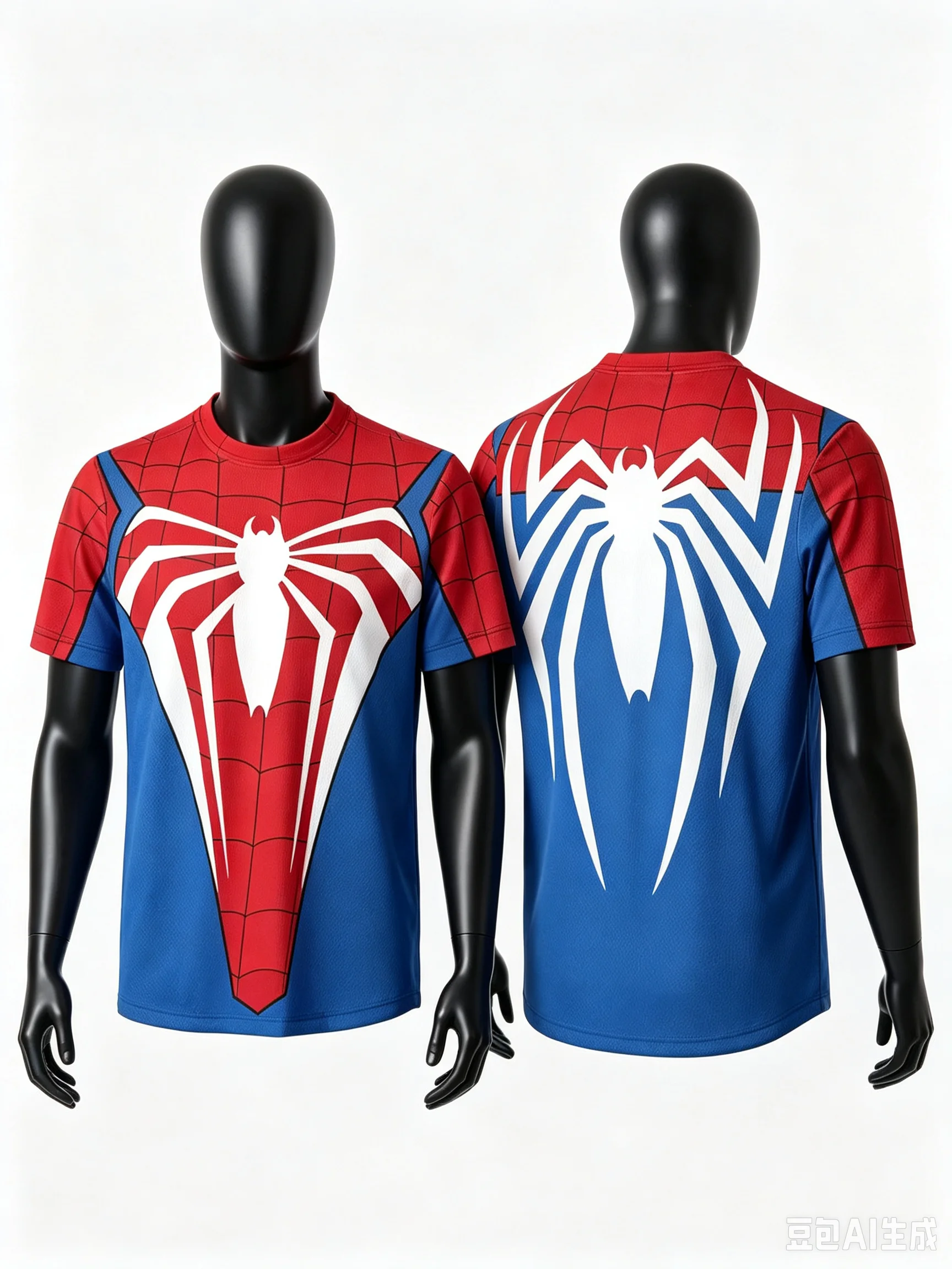 Eltern-Kind Spider Hero 3D-Druck Fußballtrikot Marineblau Netzmuster Kurzarm T-Shirt 100% Polyester Familien-Set – Detail 7