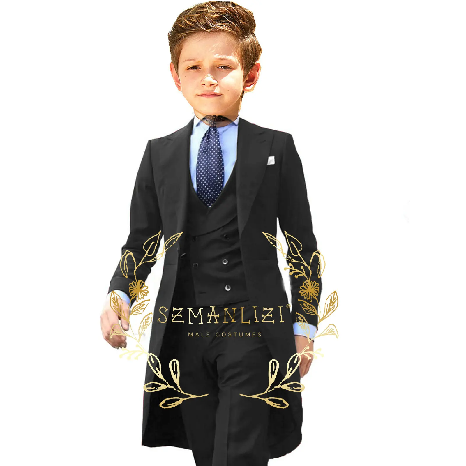 Formal Royal Blue Boys Suit 3 Piece Party Wedding Tuxedo Child Jacket Pants Vest Custom Made Kids Costume 3-16 Years Old