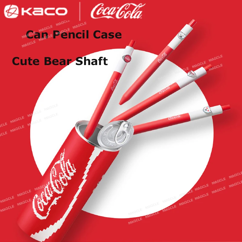 Kaco Cute Bear Gel Pen Set in Coca-Cola Can Holder, Comfort Grip Dual-ball Nib Dual Writing Length Signture Pens, Value Supplies