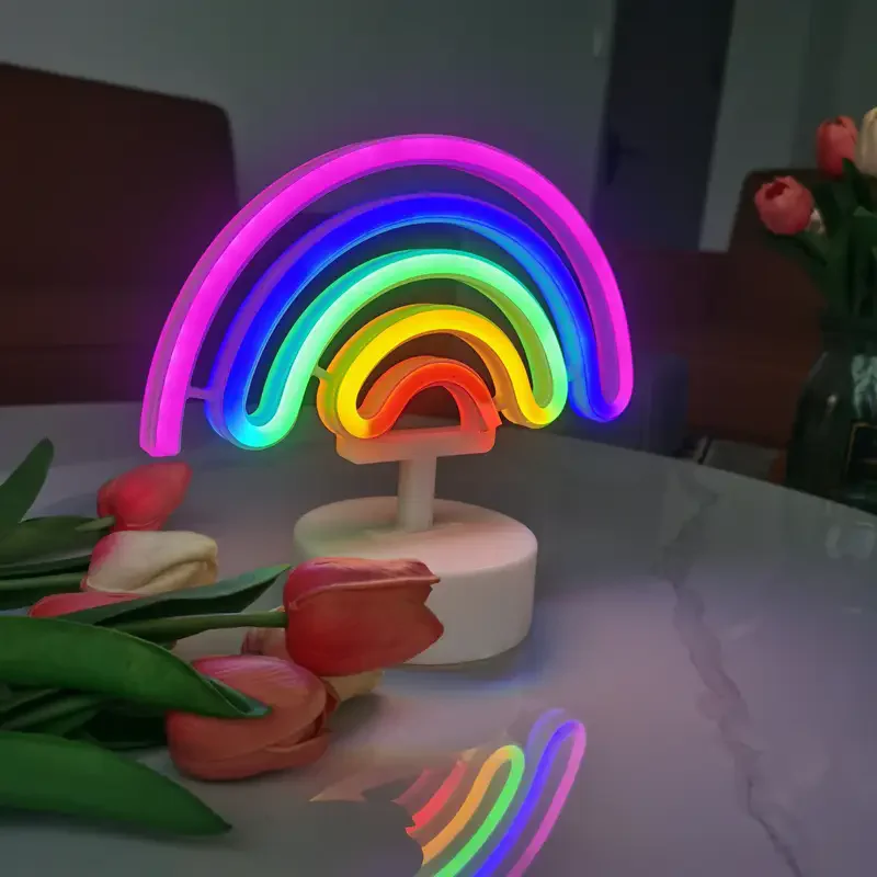 데스크탑 야간 조명 여름 풍경 모양 네온 불빛 무지개 방 장식 레스토랑 선물 USB 또는 배터리 구동 LED