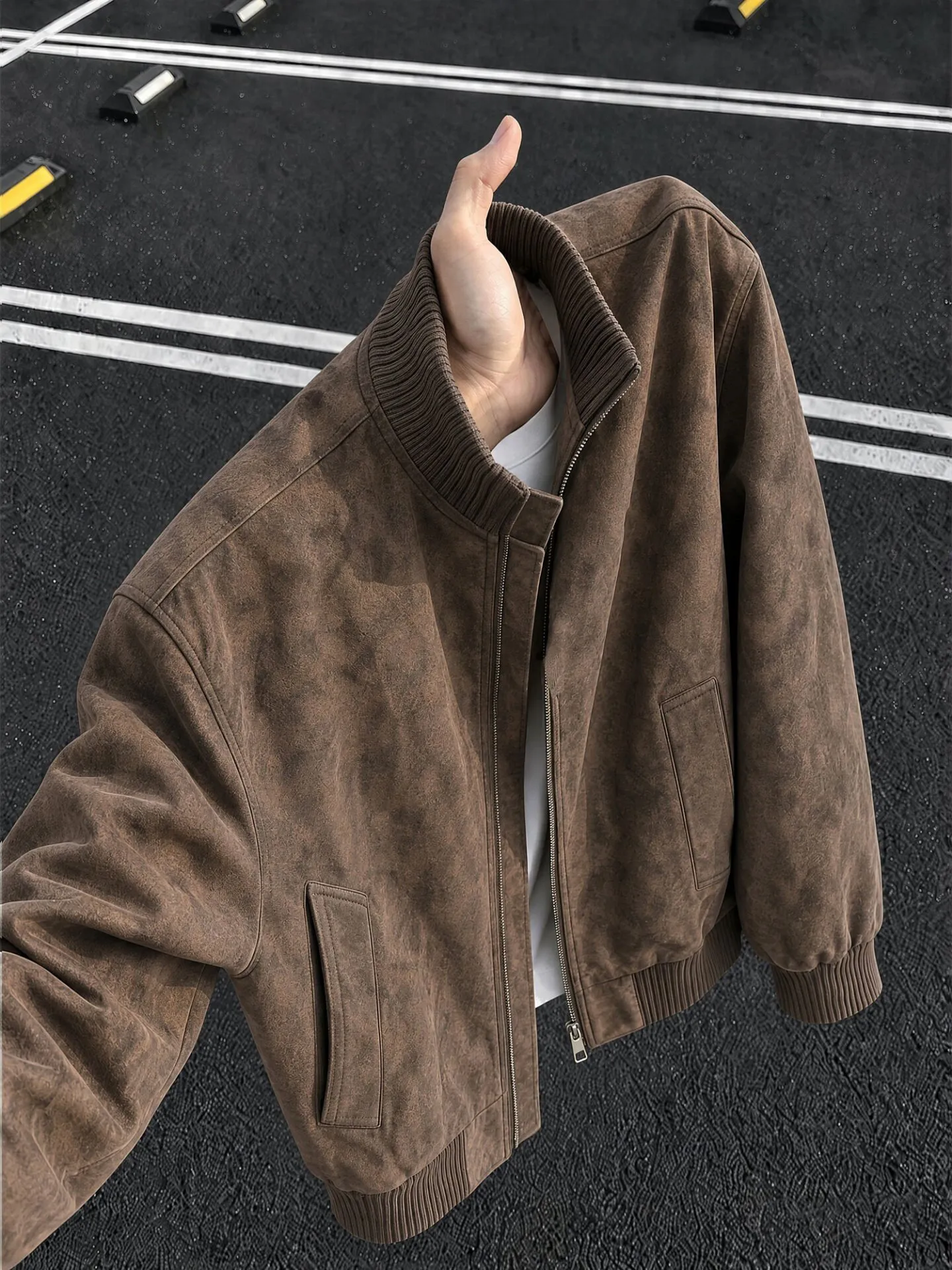 Cleanfit American Deconstructed Patchwork PU Leather Jacket Men's Short Style Motorcycle Clothes Outerwear Brown Trendy Brand