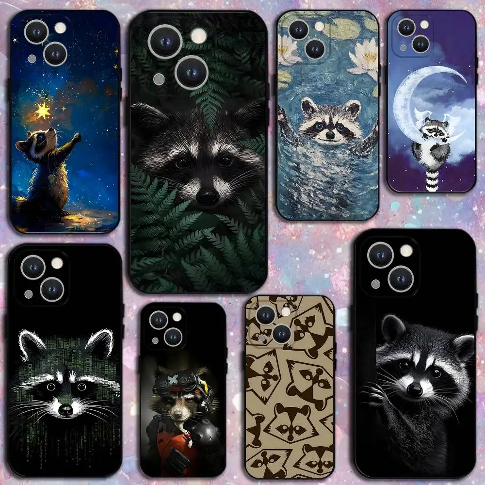 

Cute canvas Raccoons Phone Case For iPhone 17,16,15,14,13,12,11 Plus,Pro Max,XS,X,XR,SE,Mini,8,7,Soft Silicone Black Cover