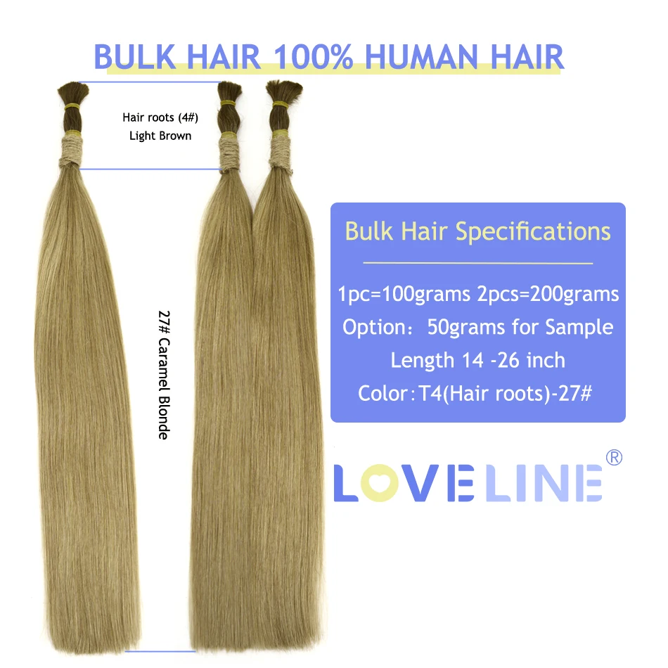 Loveline Human Hair Bulk For Braiding Brazilian Virgin Hair Ombre Chocolate Brown To Caramel Blonde No Weft 12A Weaving Hair