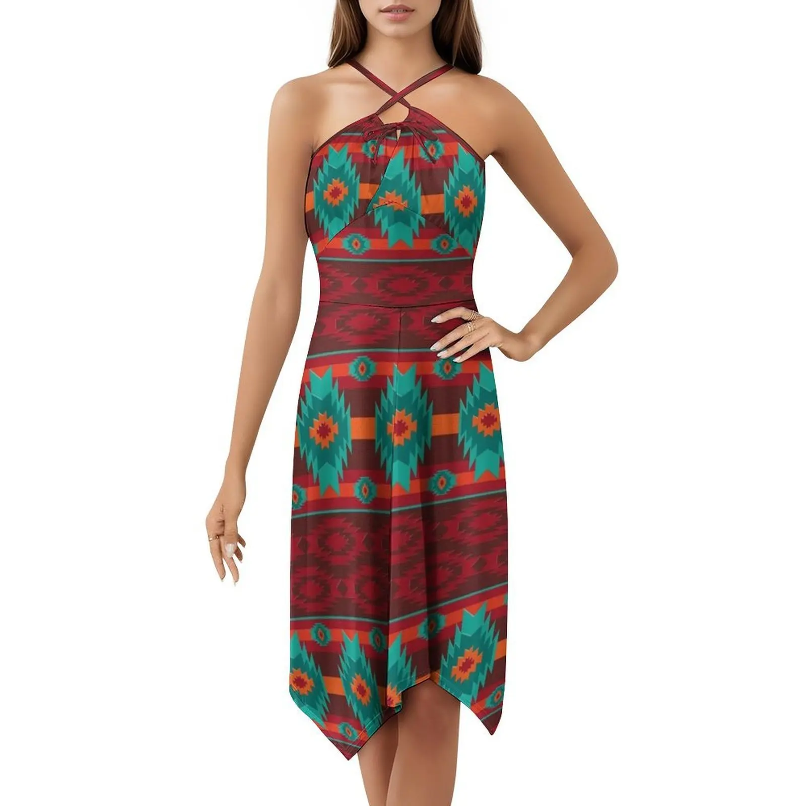 Mini abito stile preppy con motivo geometrico etnico sudoccidentale per donna Abito da giorno casual a taglio ampio a trapezio sudoccidentale