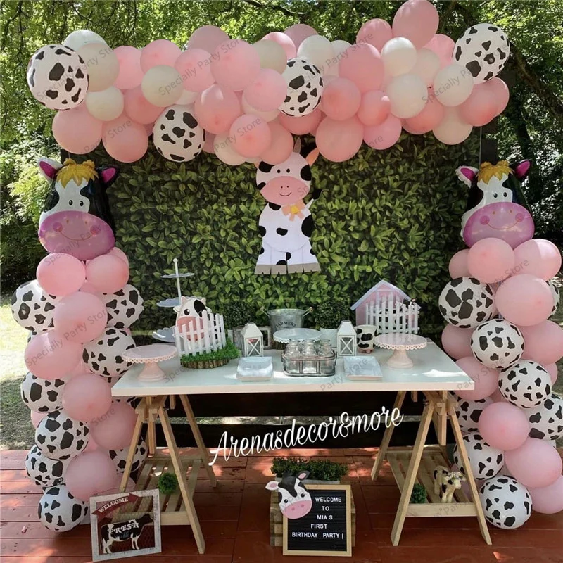 1 Satz Cartoon Tier Kuh Druck Ballon Girlande Bogen Kit Farm Thema Macaron blau Latex Ballon Geburtstags feier Dekor Baby party