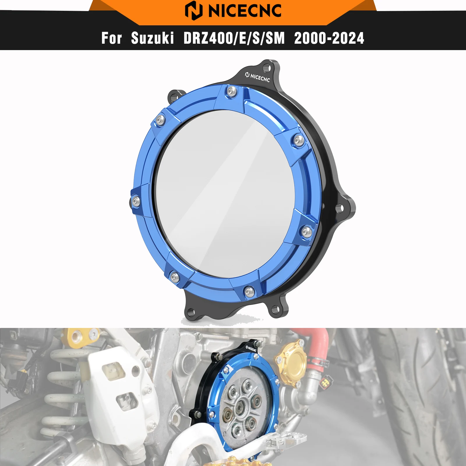 

NICECNC Clear Clutch Cover For Suzuki DRZ400E DRZ400S DRZ400SM DRZ400 E S SM DRZ 400E 400S 400SM 2000-2024 2023 6061-T6 Aluminum