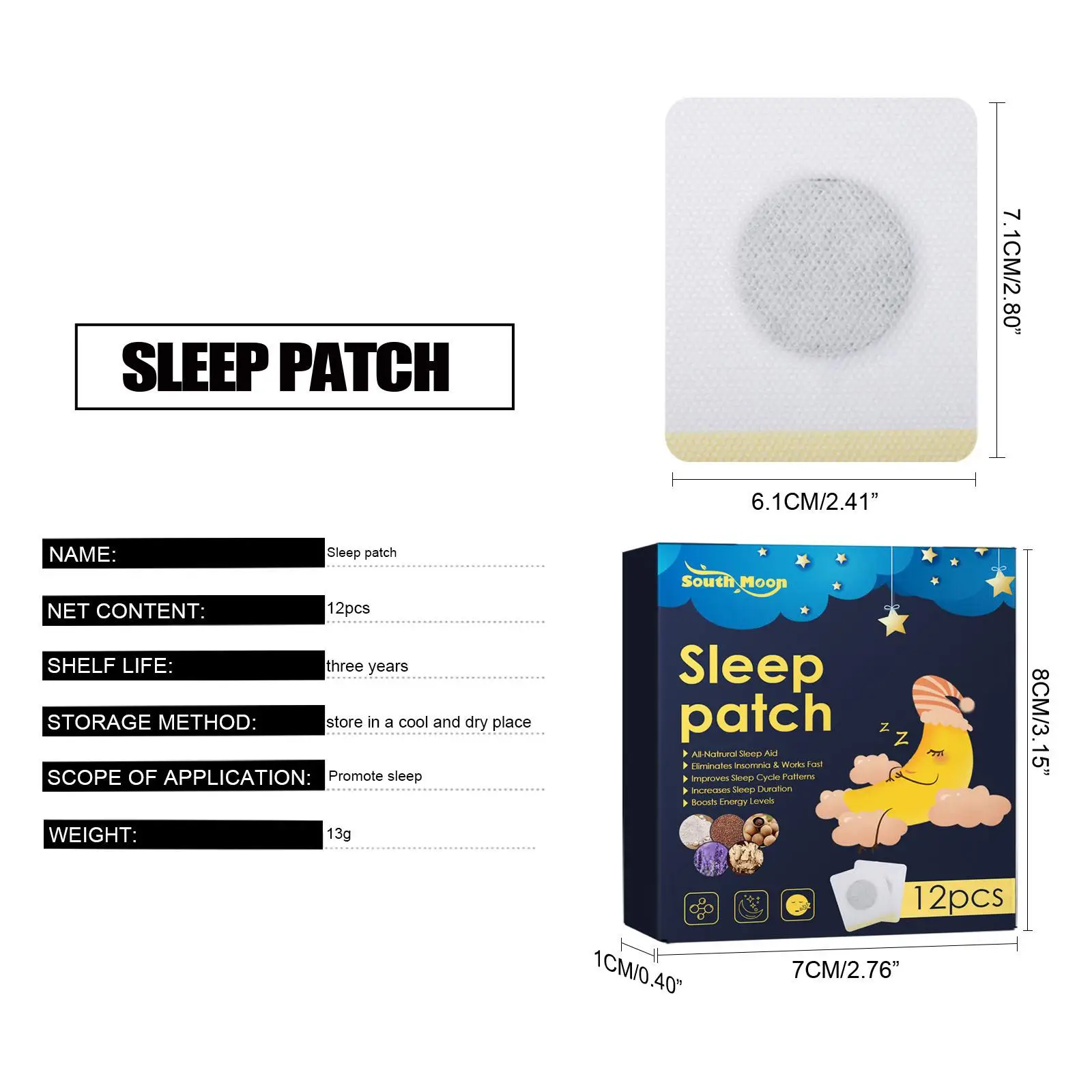 12Pcs/Box Sleep Patch Fast Sleepy Aid Natural Relieve Nighttime Dreaminess Stress Anxiety Improve Insomnia Brain Health Care