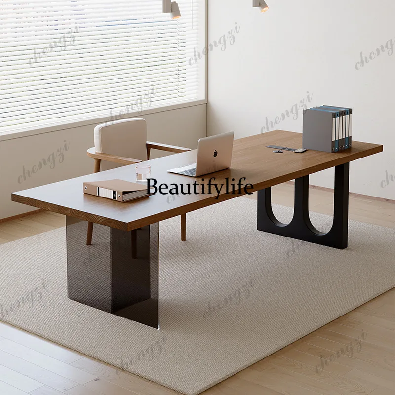 

T41 Nordic Creative Acrylic Solid Wood Office Desk Modern Simple Executive Desk Study Workbench Computer Commercial Furniture