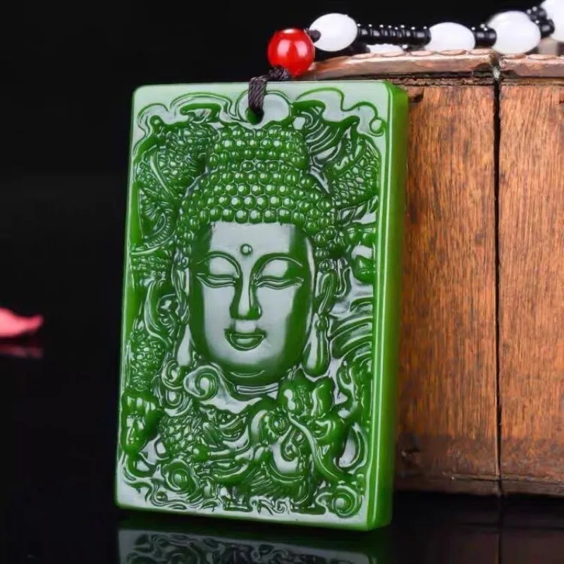 

Natural Jade Green Hand Carved Buddha Head Pendant Fashion Boutique Jewelry Men's and Women's Necklaces Popular Gift Accessories