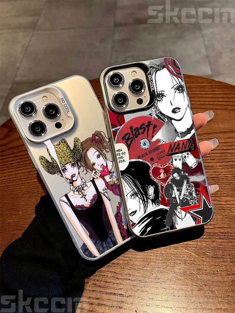 Anime Nana Osaki Line Phone Case For iPhone 16 15 14 13 12 11 Pro Max X XR XS Max 7 8 16 Plus Deluxe Color Silver Plated Cover