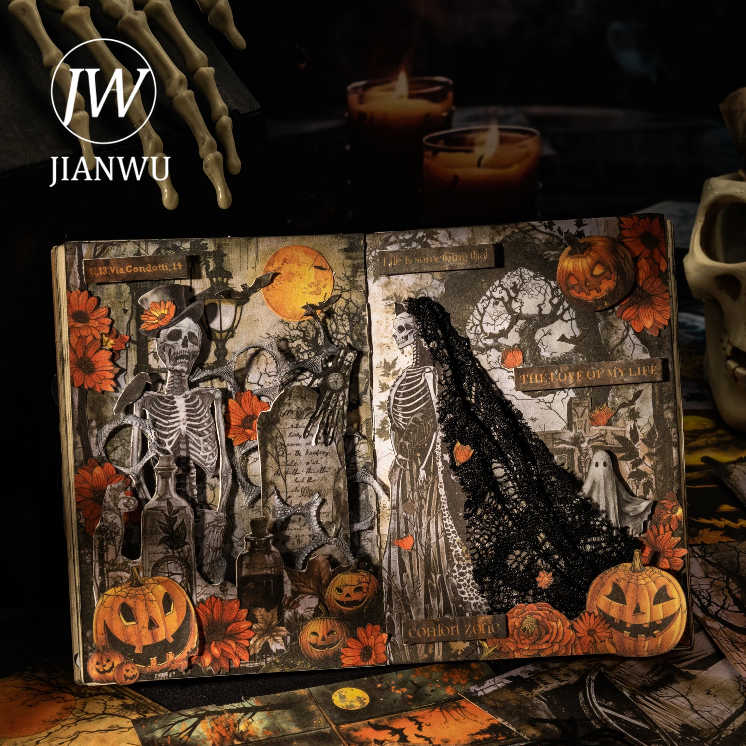 JIANWU Ghost Notes Series Vintage Dark Skull Landscape Collage Scrapbook Material Paper Creative DIY Junk Journal Stationery