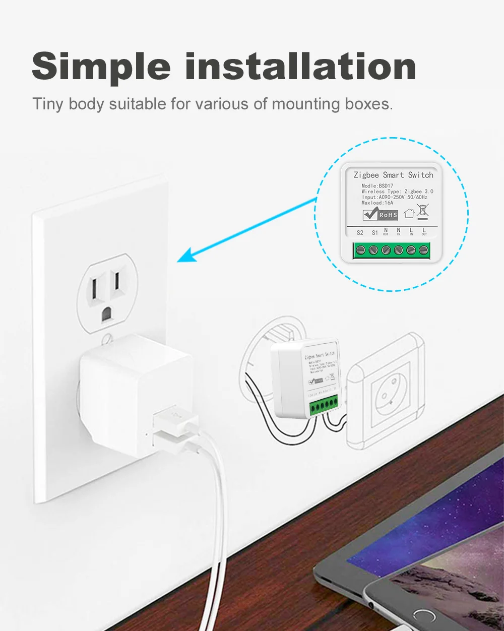 Tuya Zigbee Smart DIY Switch Module Relay 16A Support Two Way Control smart life timing control Work With Alexa Google Home