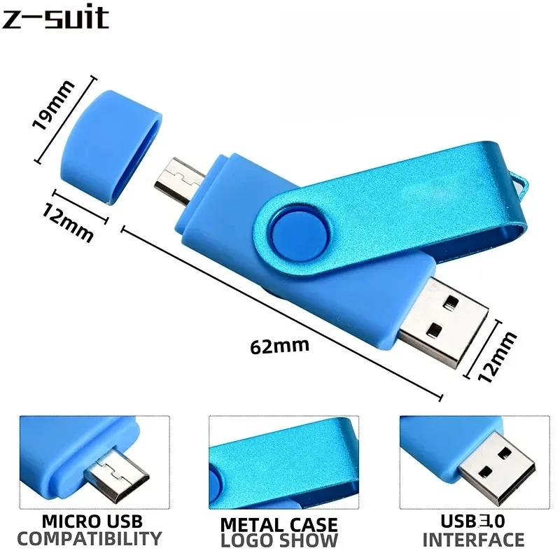 USB 플래시 드라이브 OTG 펜 드라이브, USB 스틱, 2 in 1 고속 펜 드라이브, USB 2.0 플래시 디스크, PC, 자동차, TV, 휴대폰 U 디스크, 128GB, 64GB, 32GB