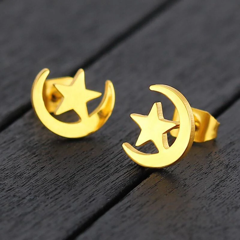 رومانسية القلب لانهائي الحب وأقراط النساء هندسية الفولاذ المقاوم للصدأ القمر ستار مجوهرات بنات موضة القرط الملحقات