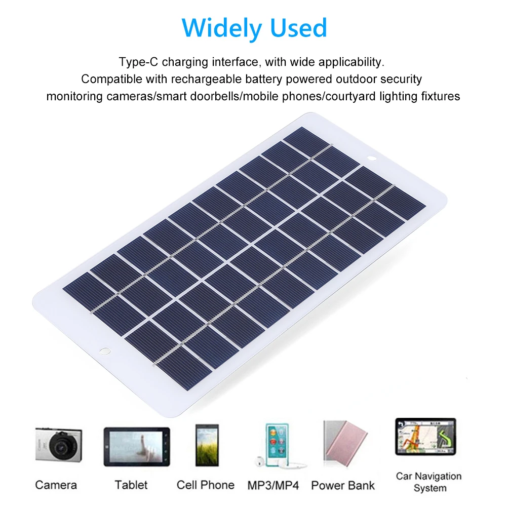 Type-C Portable Solar Panel 20W 5V Battery Charger Solar Panels Phone Doorbell Security Monitoring Mobile Power Supply Generator