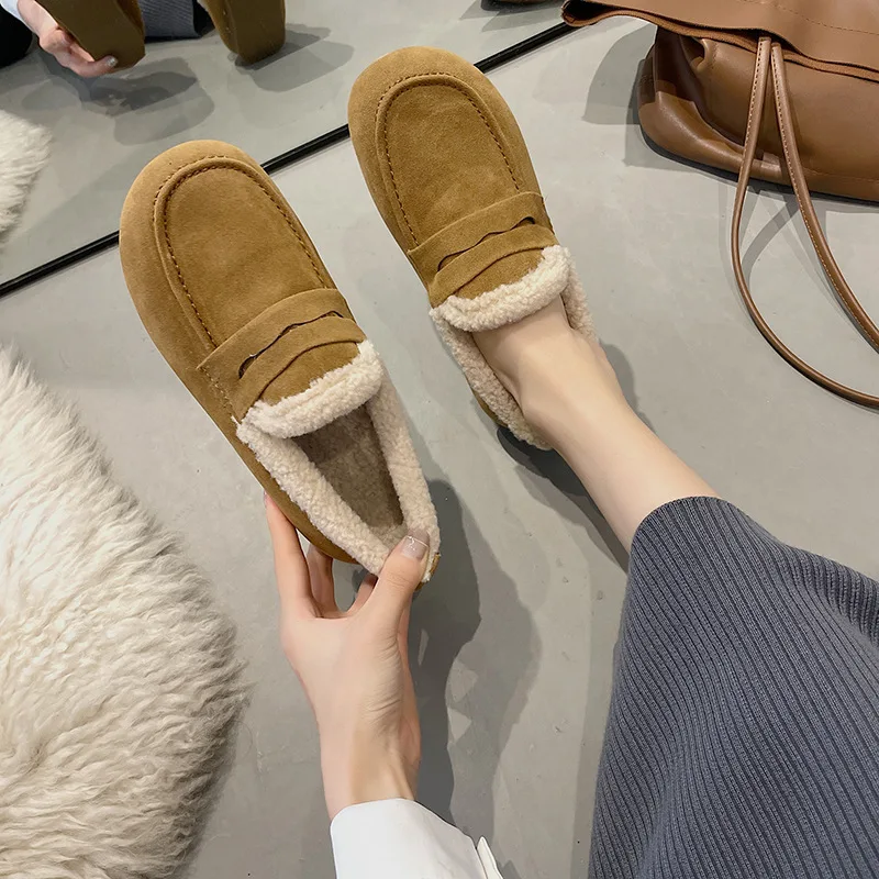 Women's Winter Plush Shoes Shallow Lamb Wool Thick Cotton Large Korean Version Oolen Explosive Goods Female Fashion Casual