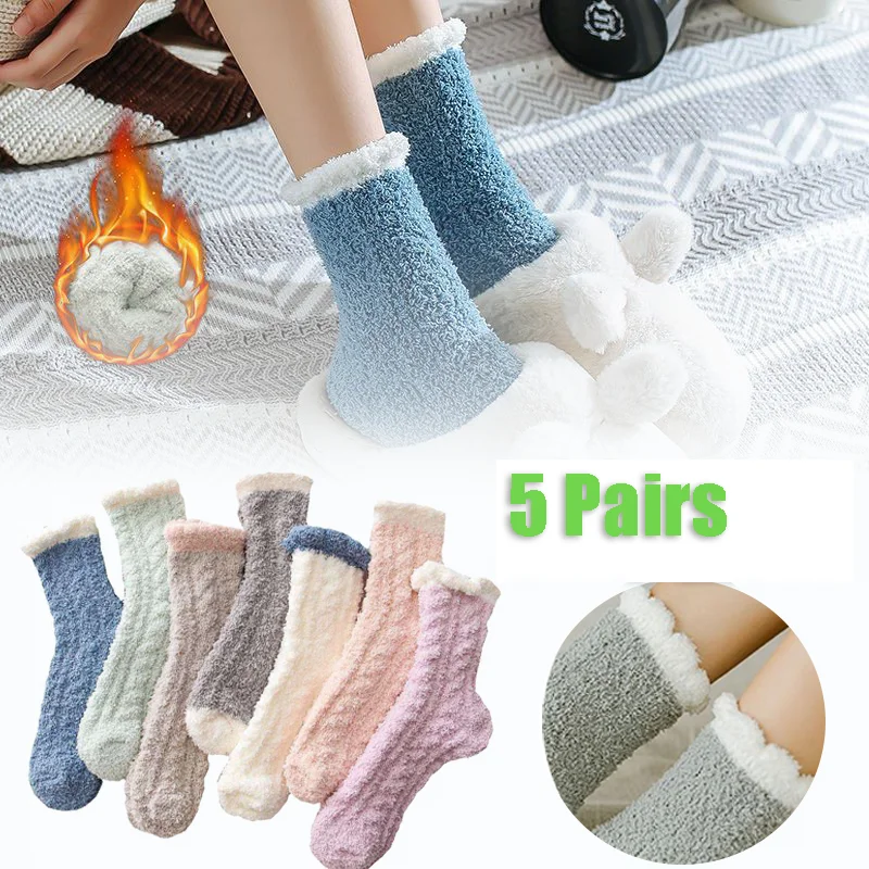 Korallen samt Socken Herbst und Winter Mid-Calf Socken Home Samt verdickte Plüsch Bodens ocken