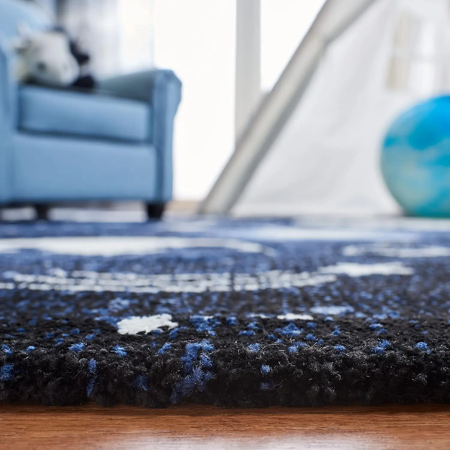 Kids' Playroom Rug 6'7" x 9', Dark & Light Blue, Non-Shedding & Easy Clean for High Traffic Areas view 6