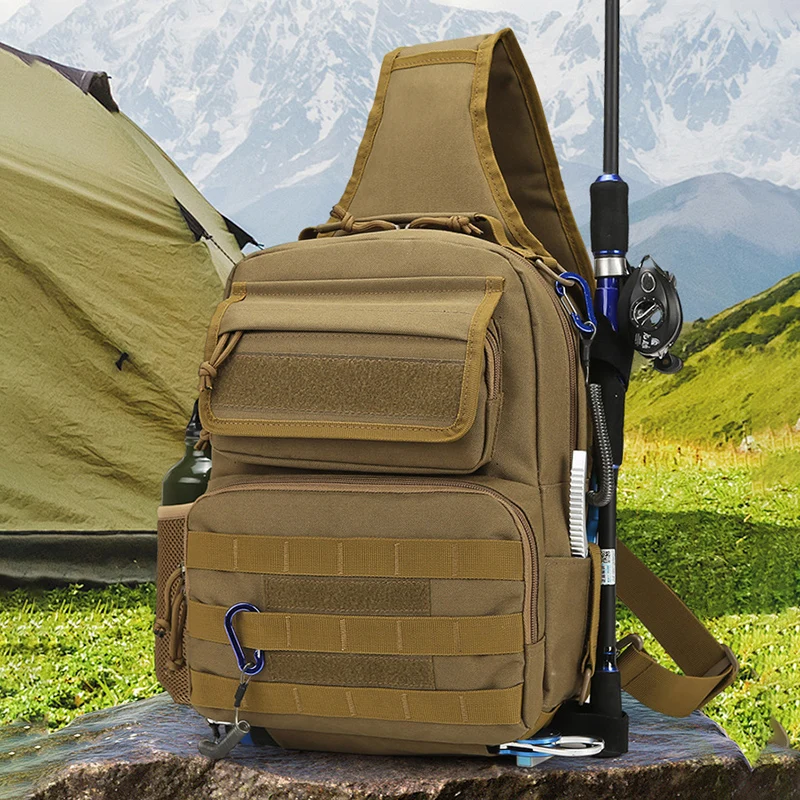 

Tactical Climbing Chest Bag with Rod Holder Large Capacity Outdoor Lure Fishing Cycling Hunting Camping Shoulder Crossbody Bags