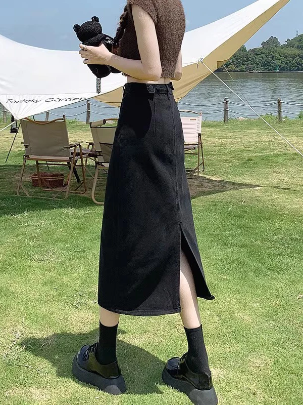Fashionable High Waist A-Line Split Denim  Skirt for Women Spring 2026JEWTEN Commute Style Korean Version No Stretch