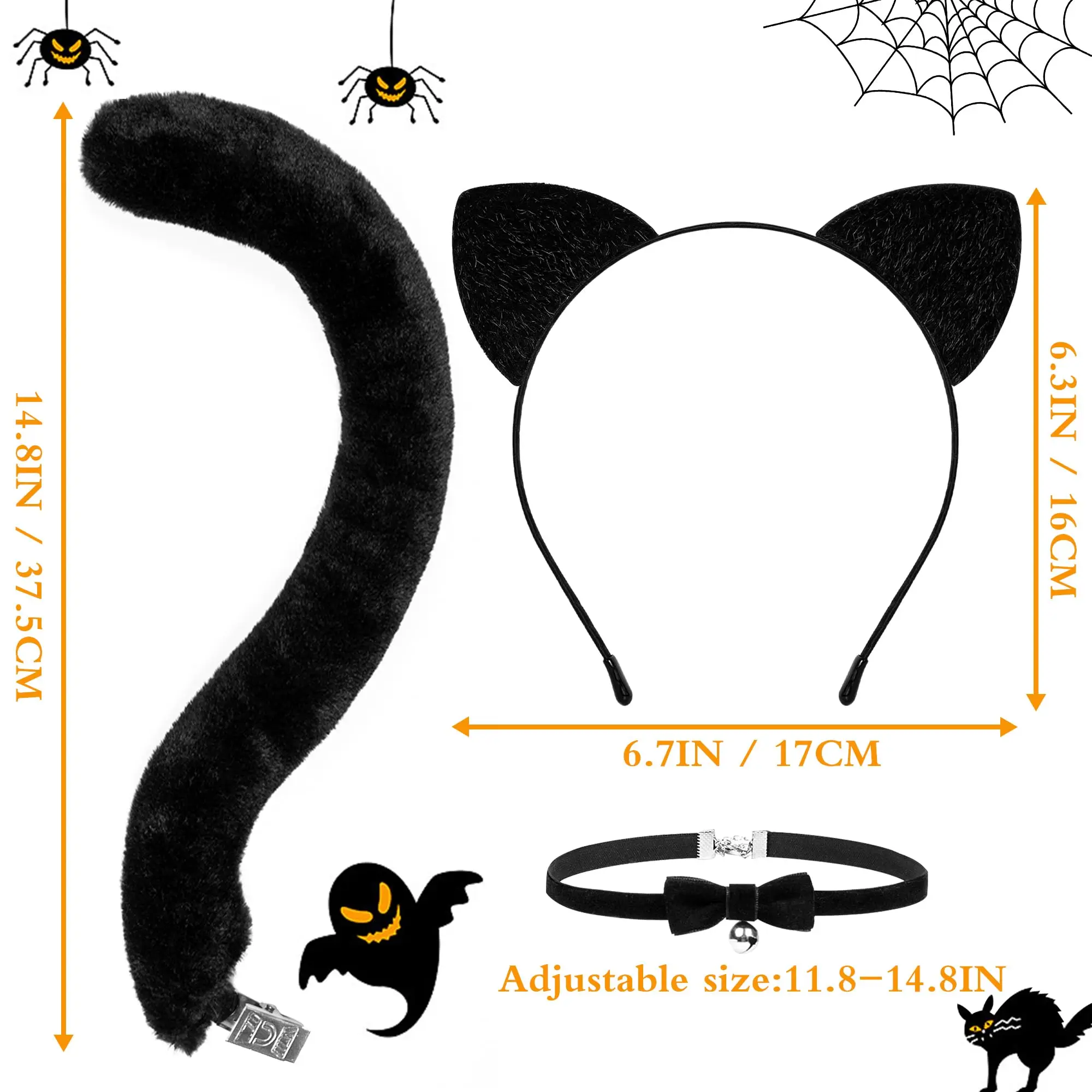 Zestaw opaska na głowę z kocimi uszami i obroża z dzwoneczkiem dla kobiet i dziewcząt, akcesoria do kostiumu kota, na Halloween, bal, cosplay.