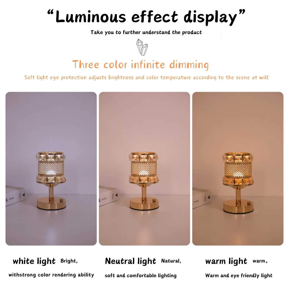 Light Luxury Creative Crystal Table Lamp - USB Rechargeable Color Changing Night Light Suitable for Bedroom and Cafe Decoration
